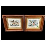 2 WALNUT VICTORIAN DEEP WELL FRAMES WITH BIRD