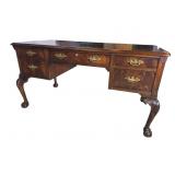 HEKMAN FLAME MAHOGANY LEATHER TOP CHIPPENDALE DESK