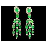 PR OF PLATINUM EMERALD & DIAMOND DANGLE EARRINGS