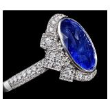 PLATINUM SRI LANKA  BLUE SAPPHIRE & DIAMOND RING