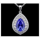 14K TANZANITE & DIAMOND PENDANT WITH CHAIN