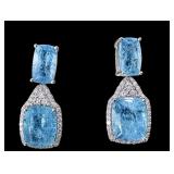 PR OF PLATINUM AQUAMARINE & DIAMOND DANGLE