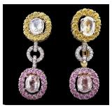 PR OF 18K WHITE GOLD SAPPHIRE & DIAMOND DANGLE