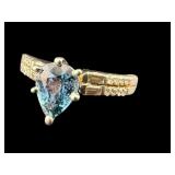 14K NATURAL UNHEATED BLUE SAPPHIRE & DIAMOND RING