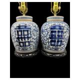 2 CHINESE EXPORT BLUE AND WHITE PORCELAIN LAMPS