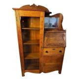 OAK SIDE BY SIDE SECRETARY BOOKCASE