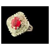 PLATINUM NATURAL RUBY & DIAMOND RING
