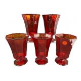 SET OF 5 INDEPENDENCE AMBERINA OCTAGONAL ICE TEA