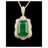 PLATINUM NATURAL EMERALD & DIAMOND PENDANT WITH