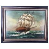 SHIP OIL ON CANVAS SIGNED CANE
