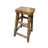 PINE HAND PAINTED FLORAL STOOL