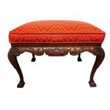 CARVED SOLID MAHOGANY ANTIQUE CHIPPENDALE STOOL