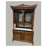 PULASKI OAK MARBLE TOP COURT CUPBOARD