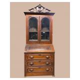 WALNUT VICTORIAN 2 PC LARGE SECRETARY