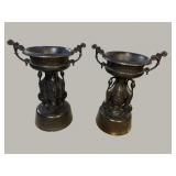 2 LARGE SWAN CAST IRON URNS