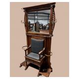 WALNUT VICTORIAN HALL SEAT COAT RACK