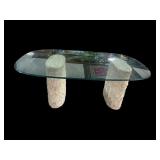 MODERN DESIGN GLASS TOP DOUBLE PEDESTAL DINING