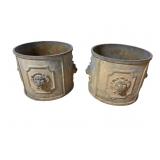 2 LARGE CAST IRON ROUND PLANTERS