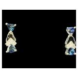 PR OF STERLING 925 TANZANITE AND DIAMOND EARRINGS