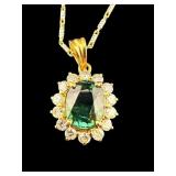 14K NATURAL TOURMALINE & DIAMOND PENDANT WITH