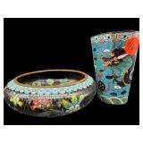 2 PC ANTIQUE CLOISONNE LOT