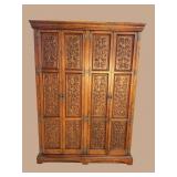 OAK 4 DOOR HEAVY CARVED BOOKCASE
