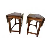 2 CHERRY FINISH CHIPPENDALE DROP SIDE END TABLES