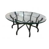 BRASS AND IRON MODERN DESIGN ROUND GLASS TOP