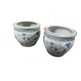 2 SMALL PORCELAIN FISHBOWL PLANTERS
