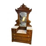 VICTORIAN MARBLE TOP DROP CENTER DRESSER