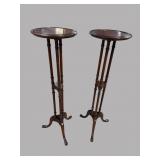 2 SOLID MAHOGANY 3 COLUMN QUEEN ANNE PEDESTALS; X2