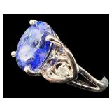 925 STERLING TANZANITE & DIAMOND RING