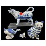 4 PC LOT OF BLUE AND WHITE PORCELAIN ANIMALS