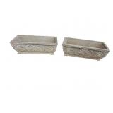 2 RECTANGLE CONCRETE ORNATE PLANTERS