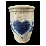 ROWE POTTERY BLUE MARK HEART CROCK