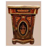 INLAID BRONZE ADORNED MARBLE TOP COMMODE