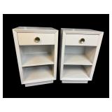 2 WHITE LACQUERED MCM 1 DRAWER STANDS