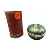 PORCELAIN PILL BOX AND WOODEN BUD VASE