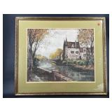FRENCH WATERCOLOR 'FLEMISH RIVER' BY LUCIEN