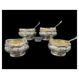 4 GORHAM SOLID STERLING SALT CELLARS & SPOONS