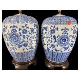 2 LARGE BLUE AND WHITE ORIENTAL GINGER JAR LAMPS