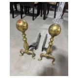 PR OF CANNONBALL SOLID BRASS ANDIRONS