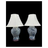 2 LARGE BARNES & IVY BLUE AND WHITE PORCELAIN