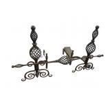 ANTIQUE TWISTED IRON ANDIRON SET