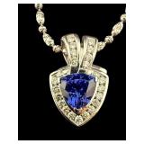 14K NATURAL TANZANITE & DIAMOND PENDANT WITH CHAIN