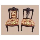 2 FLAMED MAHOGANY VICTORIAN CARVED CHAIRS