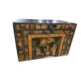 ANTIQUE CAMPHOR WOOD PAINT DECORATED BLANKET BOX