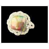 PLATINUM CUSTOM MADE BLACK OPAL & DIAMOND RING