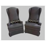 2 HIGH BACK WINGBACK UPHOLSTERED CHAIRS