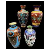 4 PC LOT ANTIQUE CLOISONNE BUD VASES